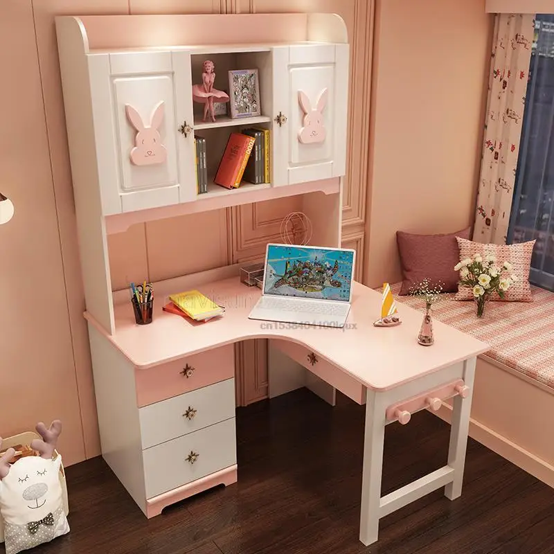 Bedroom Writing Desk Set For Children Pink Nordic Minimalist Wooden Desk And Chair Indoor Home Furniture For Small Apartment