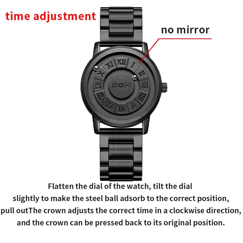 DOM New Trend Concept  Personality Men's Watch Creative Scrolling Pointer magnetic force Fashion watch for men Waterproof 1345