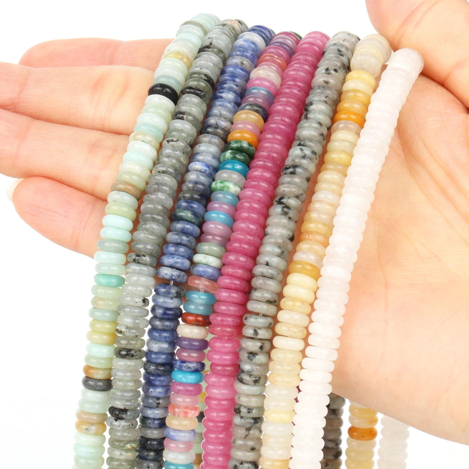 6x2mm Flat Round Natural Stone Beads Amazonite Labradorite Agate Rondelle Disc 15'' for Jewelry Making DIY Bracelet