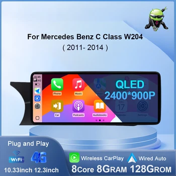 Autoradio Multimedia Stereo Lettore di Navigazione GPS Android 14 CarPlay per Benz C W204 2011- 2014 NTG 4.5 Sistema QLED Unità Principale