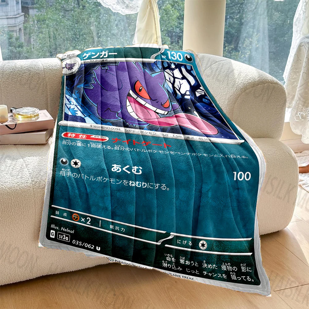 6 Sizes Pokémon Card Gengar Printed Blanket Flannel Fluffy Soft Blanket for Adult Sofa Bed Car Travel Camping Picnic for Gits 2