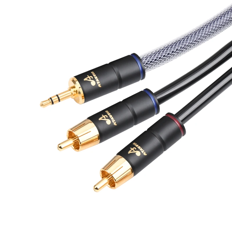 Premium 3.5mm to Dual RCA Stereo Audio Cable - High-Fidelity Y Splitter for Amplifiers and Mixers
