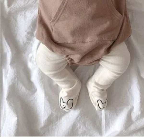 Baby-Hosen für Frühling und Herbst, 0-2 Jahre, Niedliche Bärenmuster-Mädchenstrumpfhose, Einfarbige Reine Baumwolle mit Elastischem Bund, Jungen-Babyhosen – Detail 5