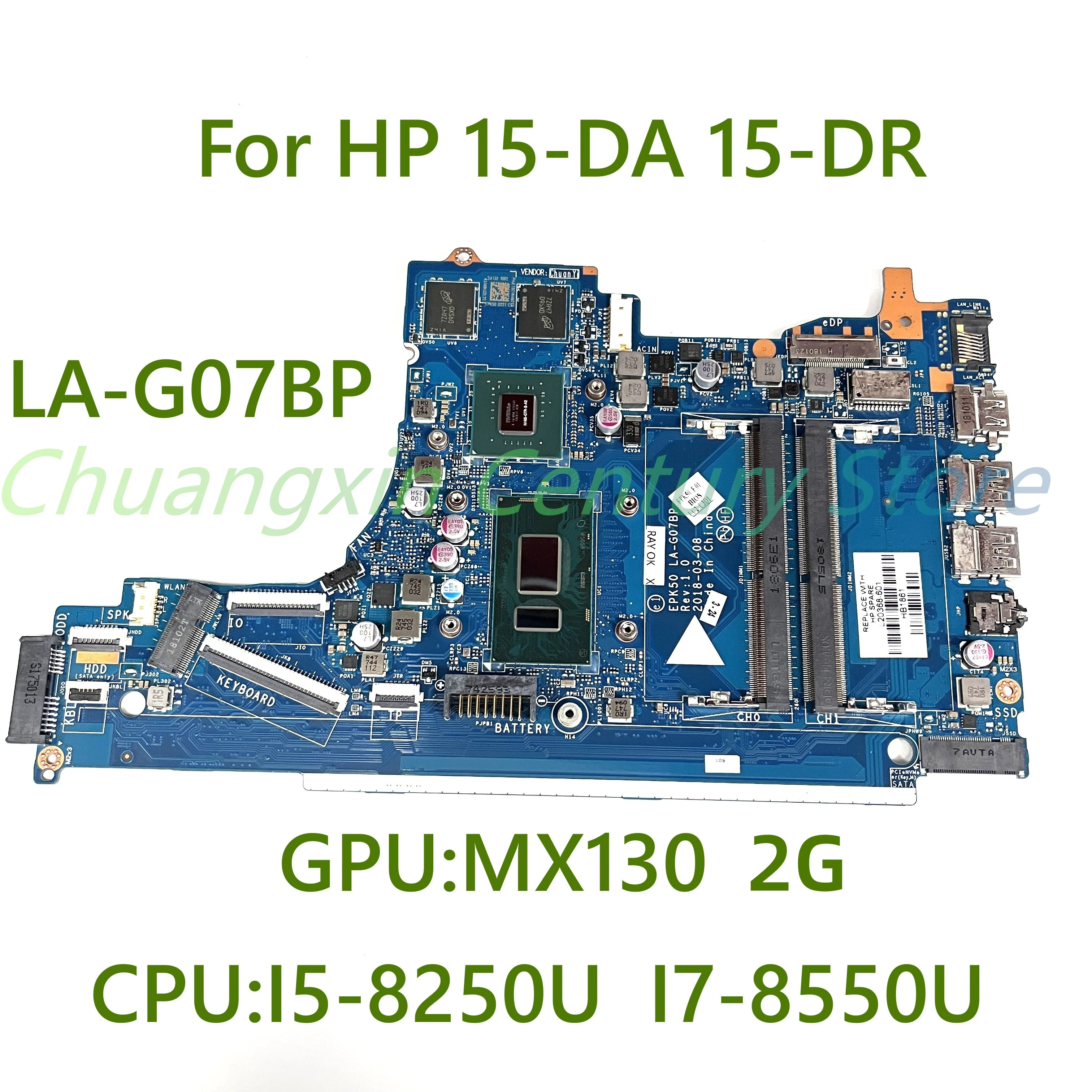 

Для ноутбука HP 15-DA 15-DR, материнская плата для ноутбука с ЦП: LA-G07BP GPU: MX130 2G 100%, протестирована, полностью функциональна