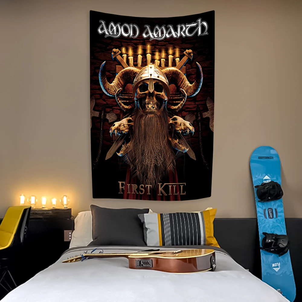Tapestry decorations Death Metal Band Tapestry Amon Amarths Rock Music Print Wall Hanging Covering Cloth Bedroom Background Home Decoration