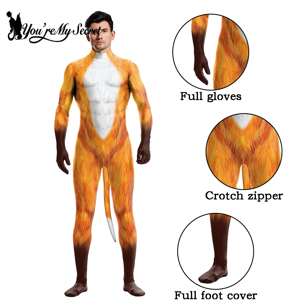 Halloween Adults Unisex Animal Leopard Fox 3D Printed Cosplay Costume Outfit Carnival Festival Bodysuits Crotch Zipper Catsuit