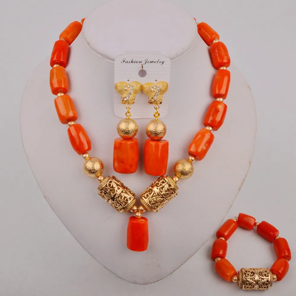 

Nigerian Wedding African Necklace Orange Coral Bridal Jewelry Sets