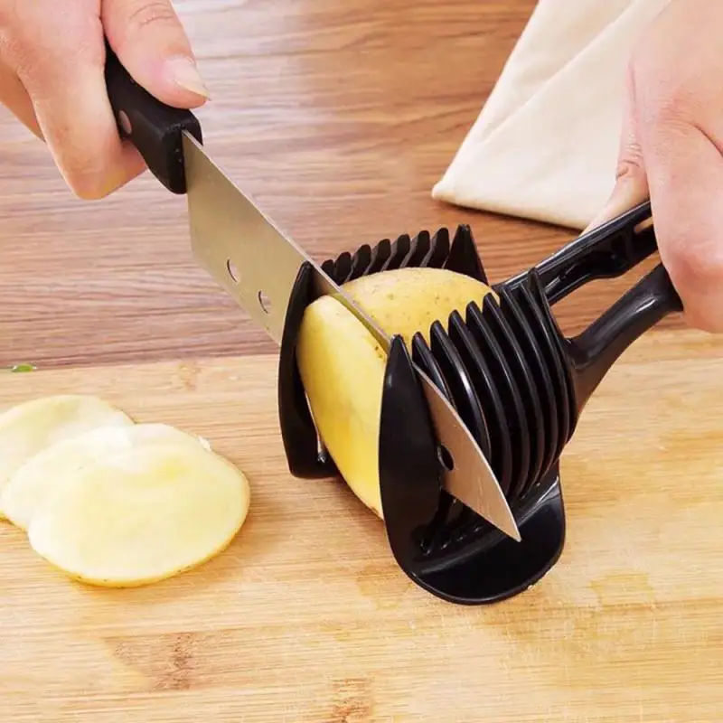 Vegetable Slicer Fruit Slicer Onion Slicer Holder Onion Slicer Vegetable Cutter Food Slicer Potato Slicer Handheld Lemon Tomato Slicer Steel Fruit Vegetable Cutting Shreadders Bread Clip Orange Potato Apple Onion Holder Kitchen Gadget