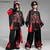 Boys Hip Hop Contrast Sweatshirt Fire Joggers Pants Girls K-pop Street Dance Costumes Kids Jazz Clothes Sets Children Streetwear 5