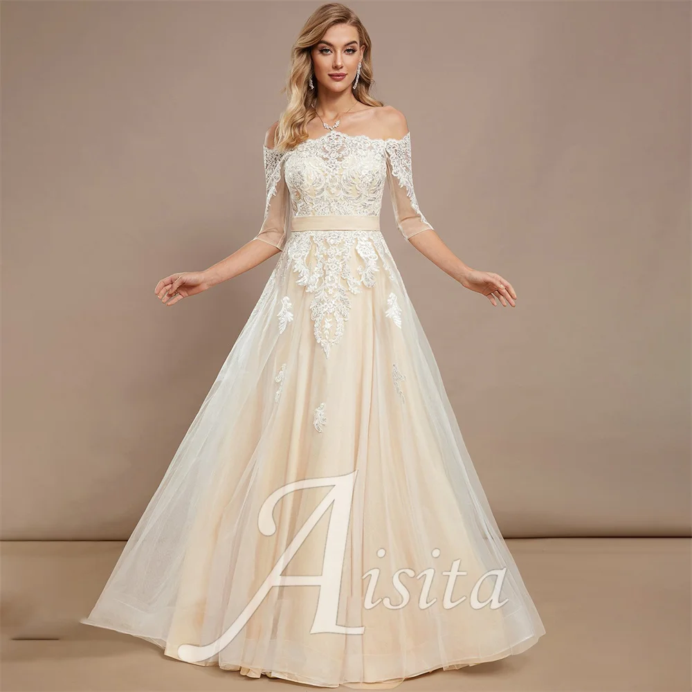 

New A-line Bride Dresses Off the Shoulder Floor-Length Lace Sequin Wedding Dresses For Woman Wedding Dress Vestidos De Novia