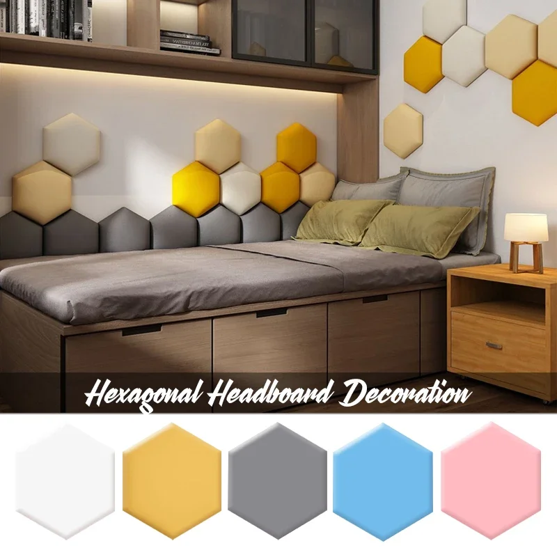 Nordic Kids Room Loft Hexagonal Headboard Soft Bag 3D Wall Sticker Tatami Bed Headboard Self-adhesive Wall Background Decal