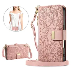 Petal Flower Leather Flip Cover Crossbody Zipper Wallet Case - Multi 6 Cards Capacity for G Stylus 5G 2026 (Pink)