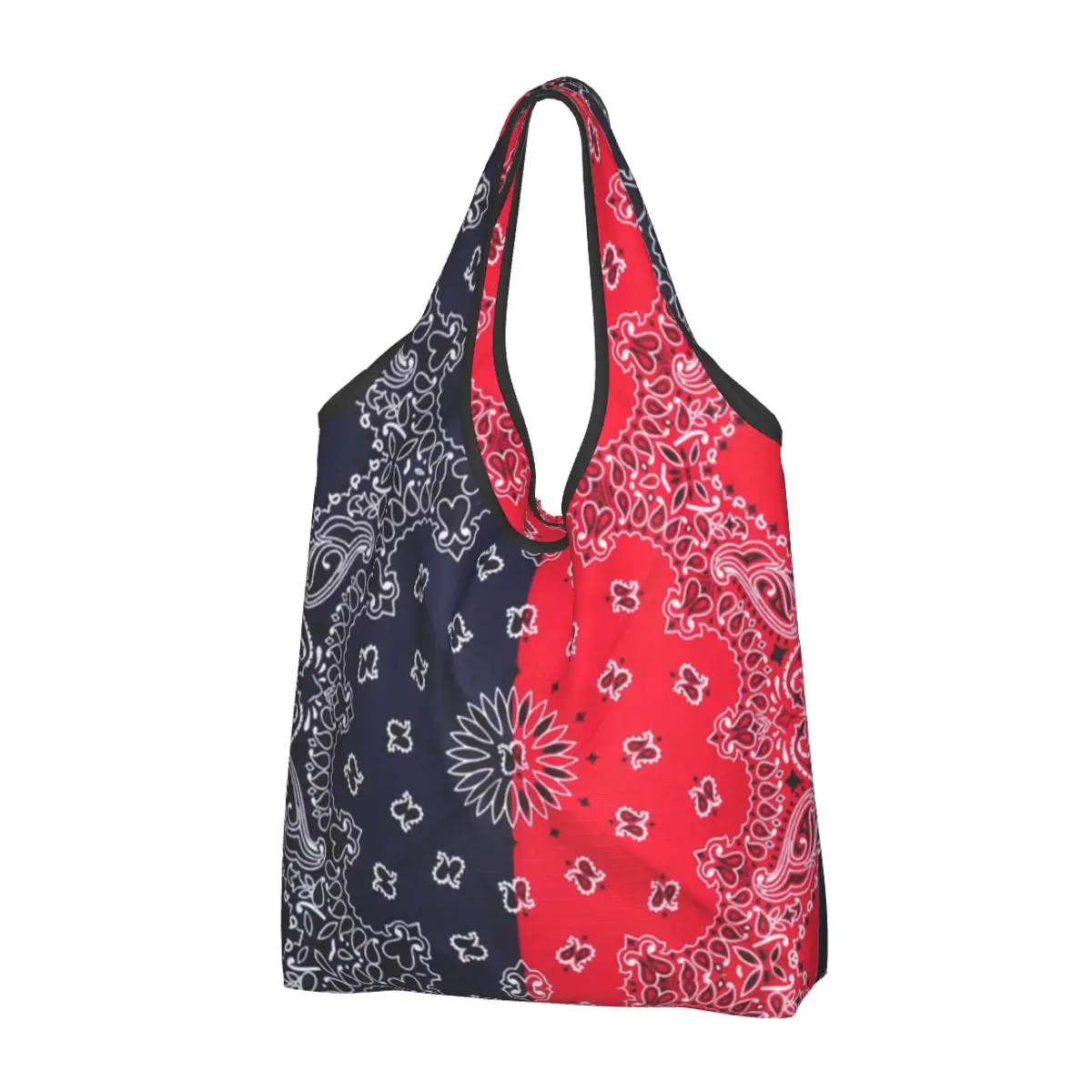 

Fashion Red Blue Bandanna Paisley Style Shopping Tote Bags Portable Grocery Shoulder Shopper Bag