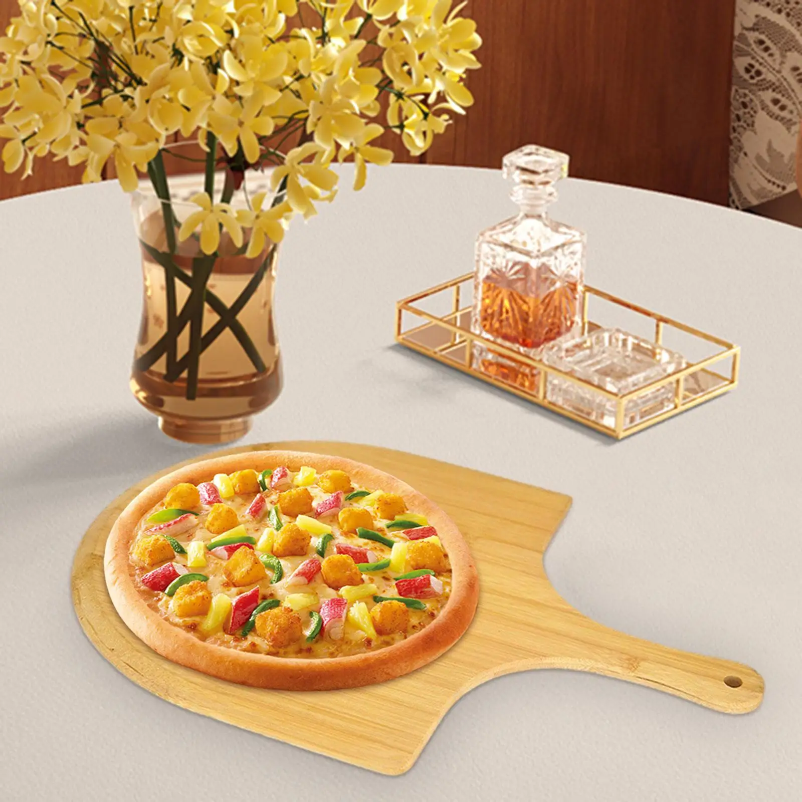 Bamboo Pizza Peel Wooden Pizza Cutting Board for Baking Vegetables Cutting