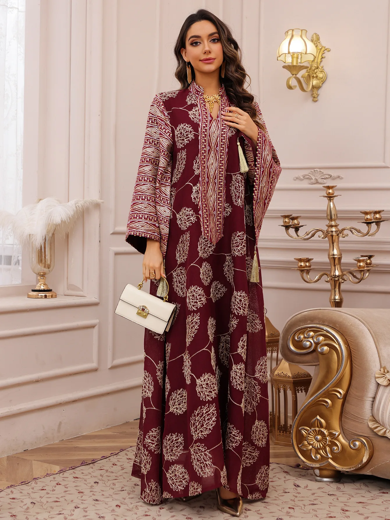 Zahraa Ramadan Dubai Stickerei Pailletten Maxikleid Dubai Lässiges, lockeres Abaya-Kleid Muslimisches Frauenkostüm Kleider für den Abschlussball – Detail 14