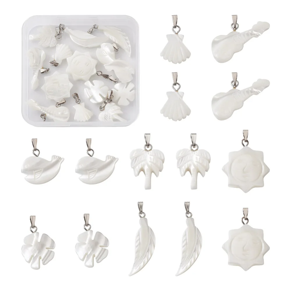 

14pcs Mix Shape White Natural Freshwater Shell Pendants For Women Bracelet Earrings DIY Jewelry Making Decor Accessories