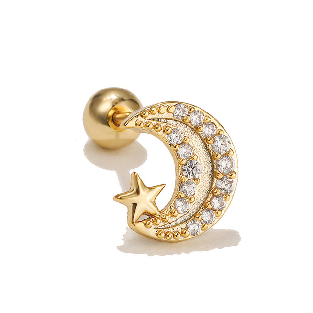 Korean Fashion Stainless Steel Helix Cartilage Piercing Tragus Stud Zircon Moon Ear Piercing Earrings For Women Jewelry