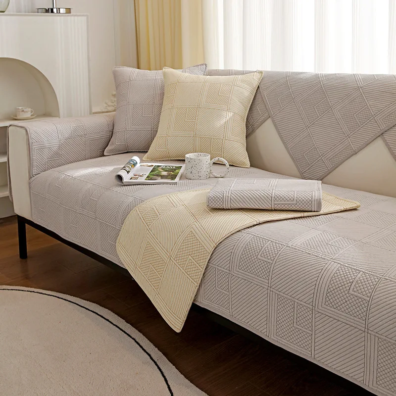 

Modern Grid Sofa Covers White Couch Cover Pillow Case Four Seasons Washed Slip Seat Pad Towel Cotton Couches for Living Room