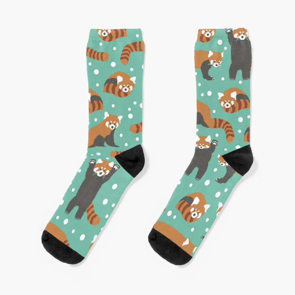 

Cute red panda pattern with white dots and turquoise background Socks anti-slip sport Woman Socks Men's