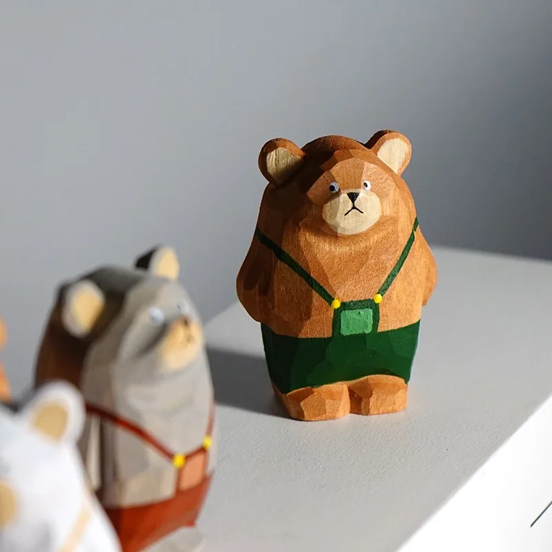 Charming Hand-Carved Bear Cub Wood Sculpture - Cartoon Style Ornament Decor Gift