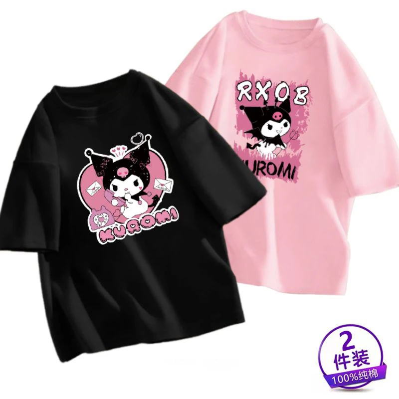 

Sanrio Kawaii аниме Kuromi My Melody Cinnamoroll милый мультяшный хлопок для девочек Свободная Повседневная футболка с коротким рукавом Топ подарок на день рождения