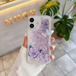 Luminous Quicksand Glitter Butterfly Soft Silicone Bling Shiny Case Cover - iPhone 14 Pro Max (PURPLE)