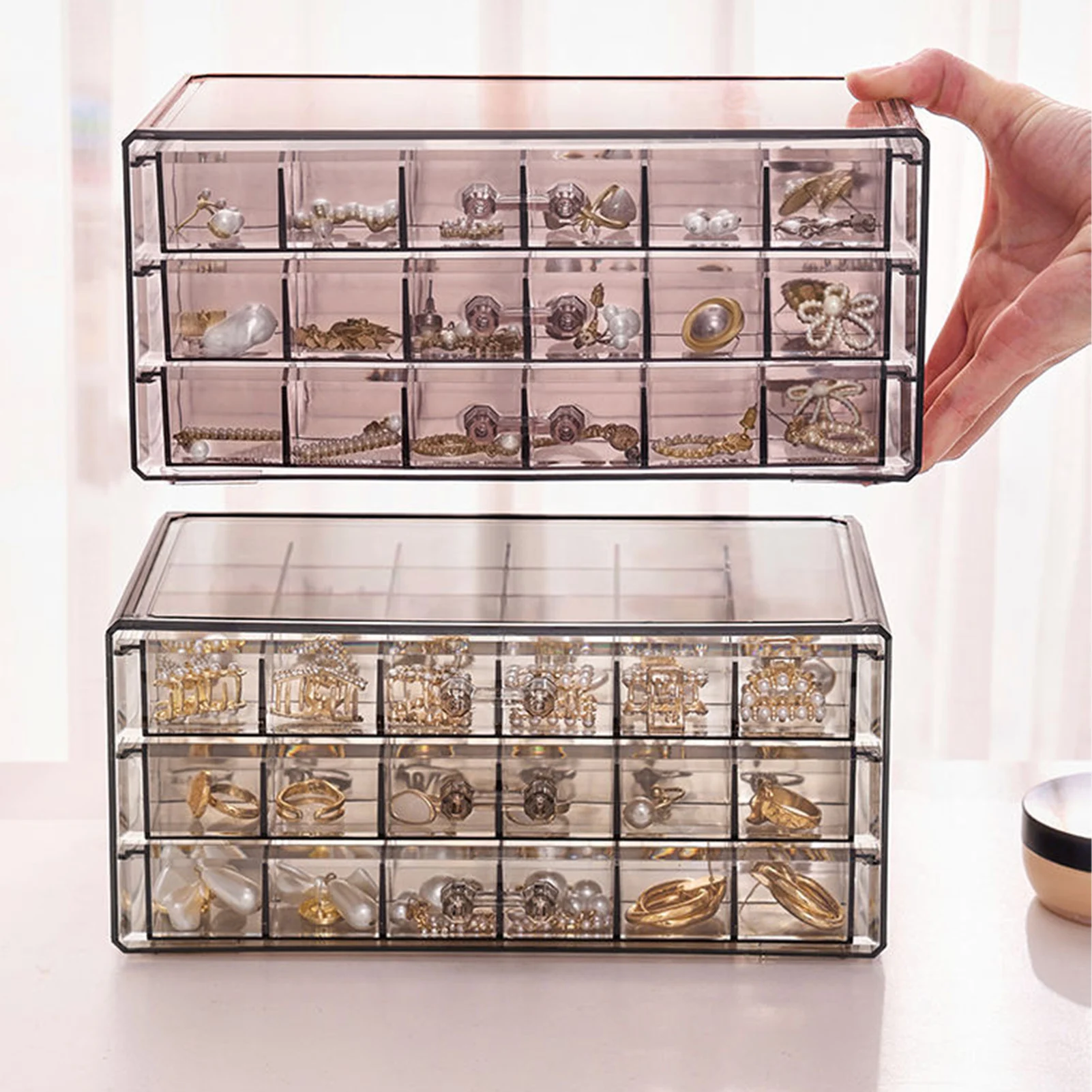 

Drawer Style Transparent Storage Box Large Capacity Ring Earring Necklace Acrylic Jewelry Sorting Box 72 Grid Jewelry Organizer