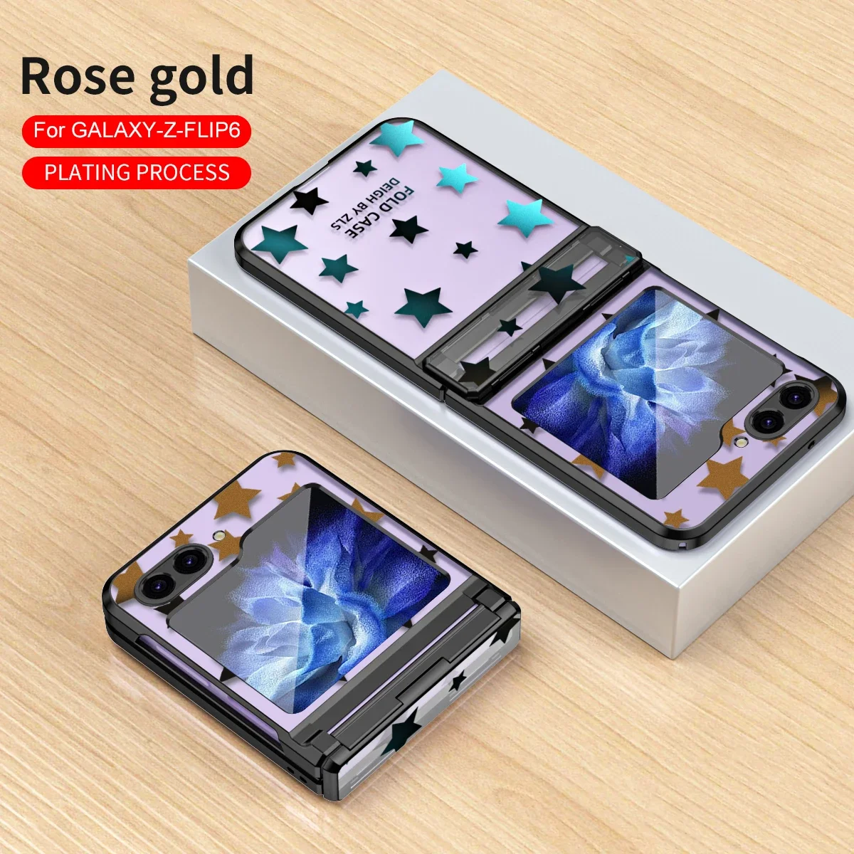 Coque de téléphone de luxe à motif d'étoiles électrolytiques pour Samsung Galaxy Z Flip 6 5 4 3 5G PC antichoc à charnière housse de protection_voghion.com