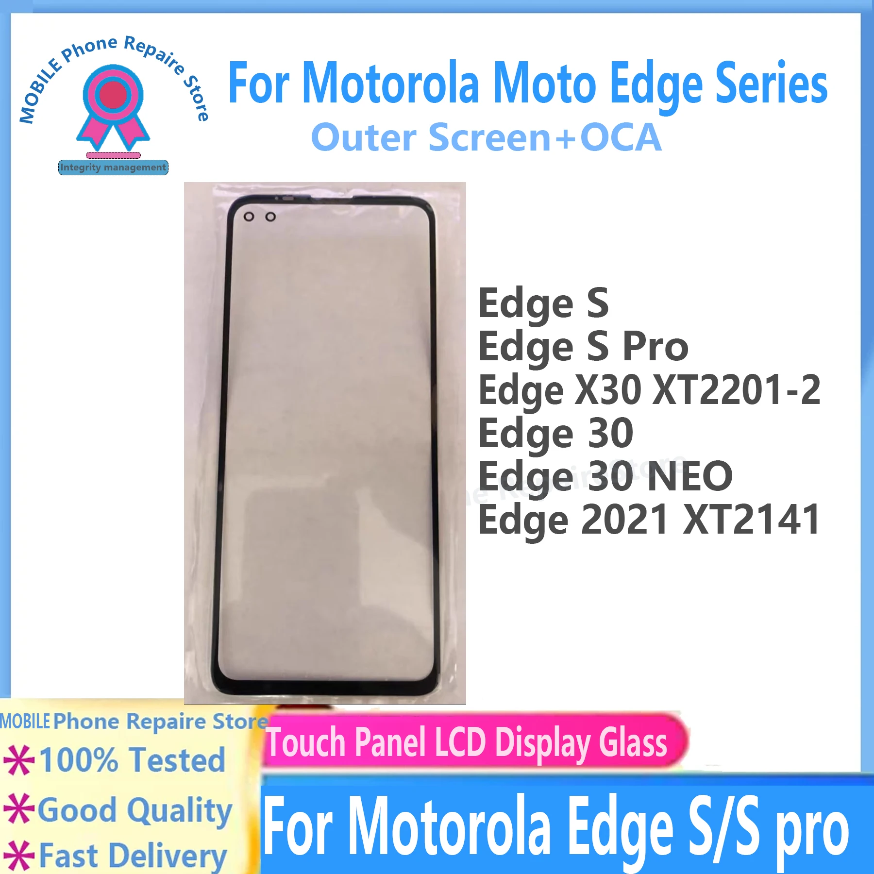 Motorola Moto Edge S Pro 20 Pro X30 50Ultra 터치 스크린 전면 외부 유리 패널 렌즈 유리 (OCA 수리 포함) 용 2PCS