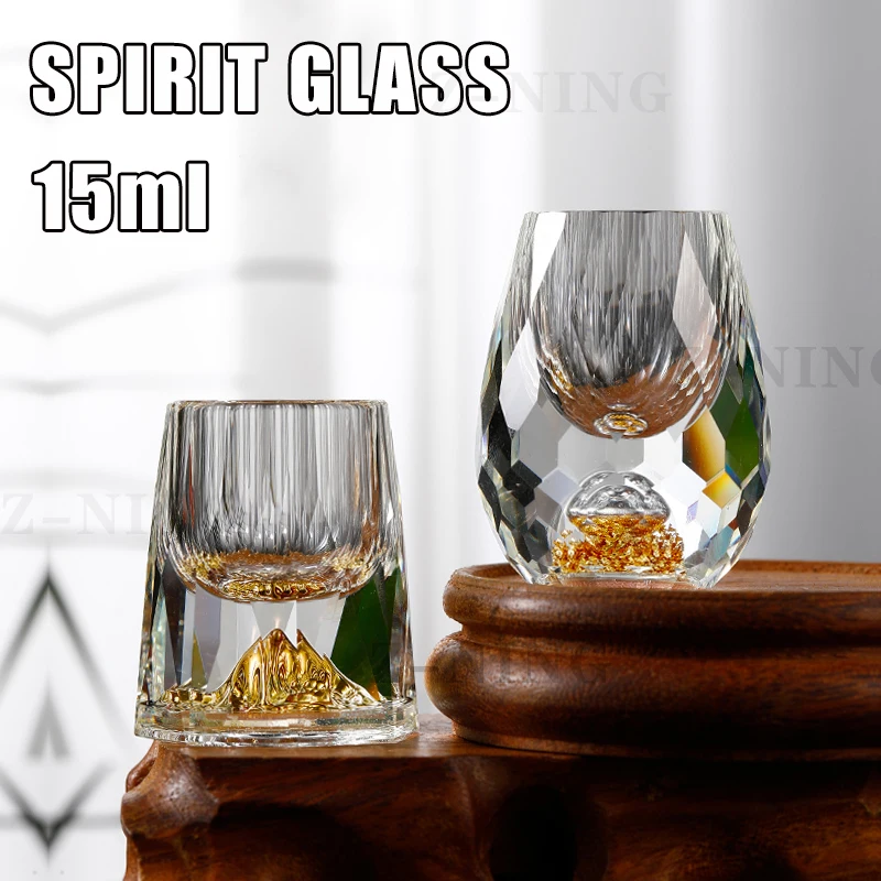 

Copa de cristal lujo para Sake Shochu, vaso vidrio doble fondo, lámina dorada, té, regalos alta gama