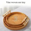 Vietnamese Rattan Tray Vine Woven Storage Double Ear Practical Desktop Tray Basket Bread and Fruit Dim Sum Picnic Simple Storage 6
