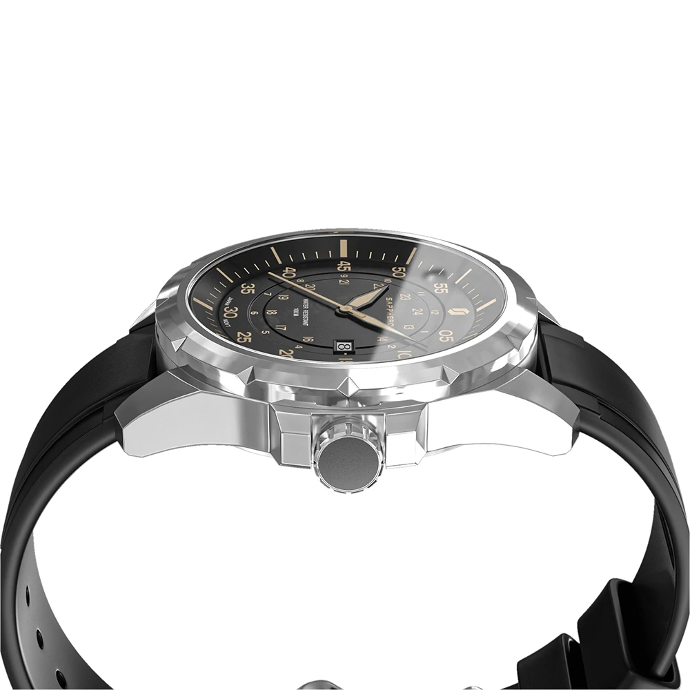 SAPPHERO Mens Watch Stainless Steel Case Silicone Strap Quartz Wristwatch Sport Waterproof Watch for Men Date Clock