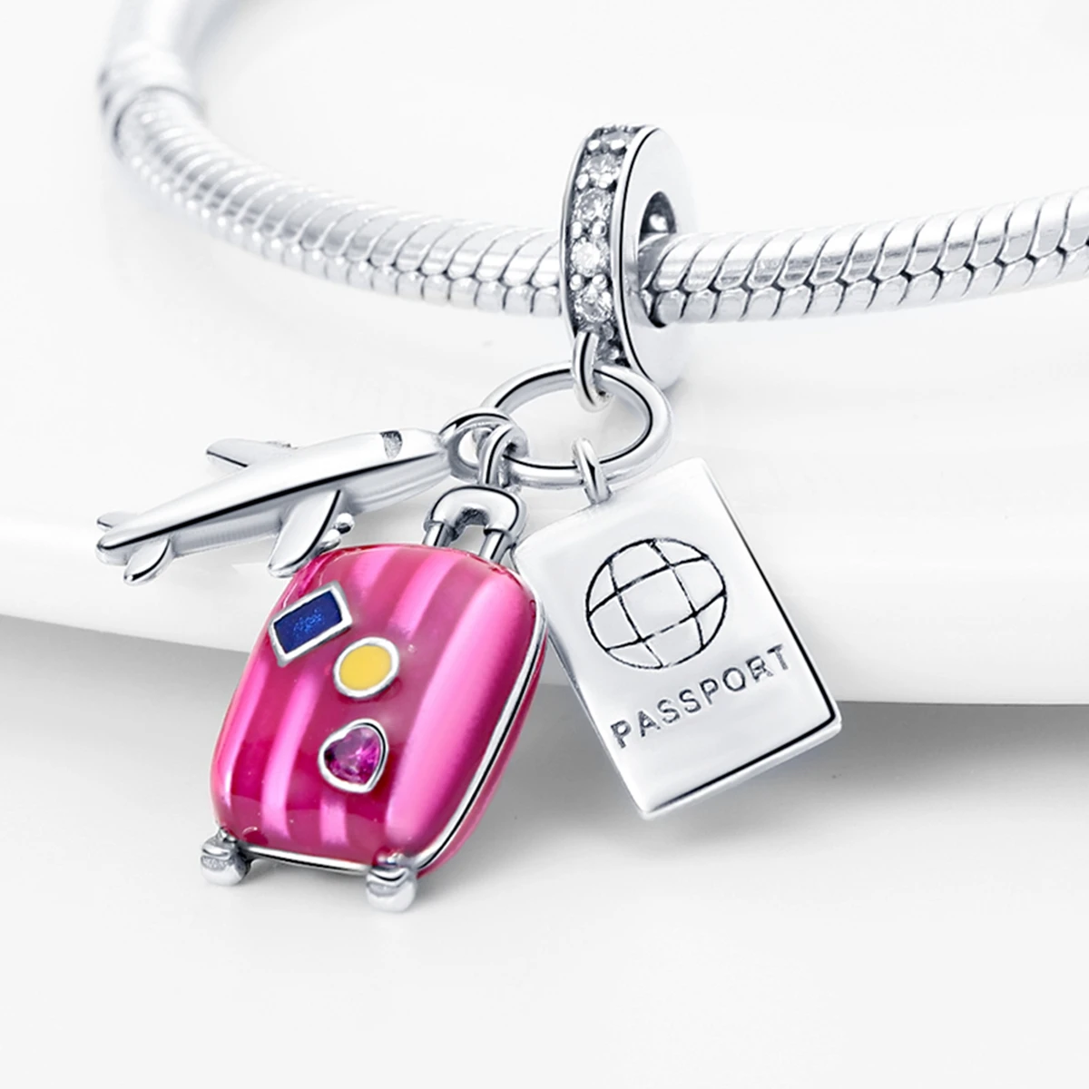 MEETCCY 925 Sterling Silver Travel Charm - Suitcase & Car Charms For DIY Bracelets - View #3