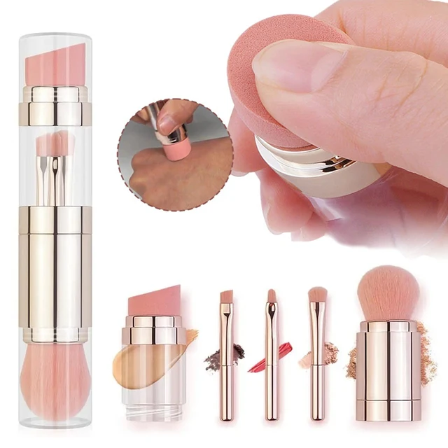 5 In 1 Portable Retractable Makeup Brushes for Foundation Eyebrow Lip Eyeshadow Loose Powder Cosmetic Set Makeup Brush Tools