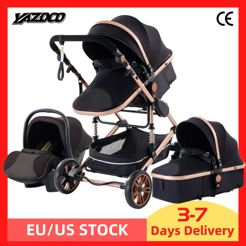 Luxurious Baby Stroller 3 in 1 Portable Travel Baby Carriage Folding Prams Aluminum Frame High Landscape Car for Newborn