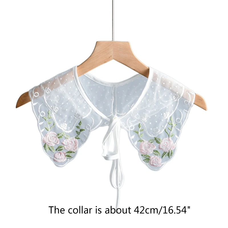 False Collar Detachable Embroidery Decorative Lace Up Neckline Dickey Collar drop shipping