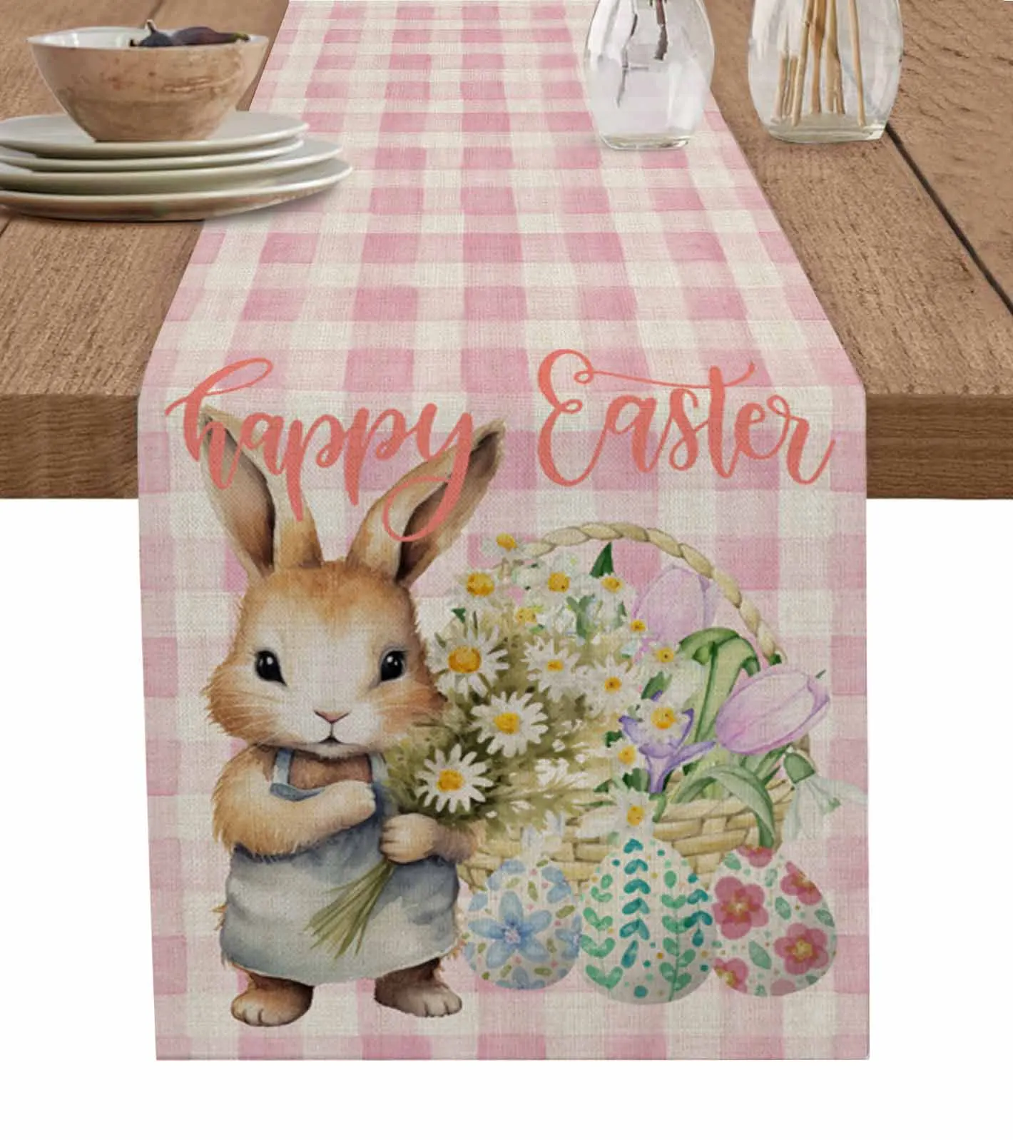 

Easter Rabbit Flower Egg Plaid Pattern Table Runner Decoration Home Decor Dinner Table Decoration Table Decor