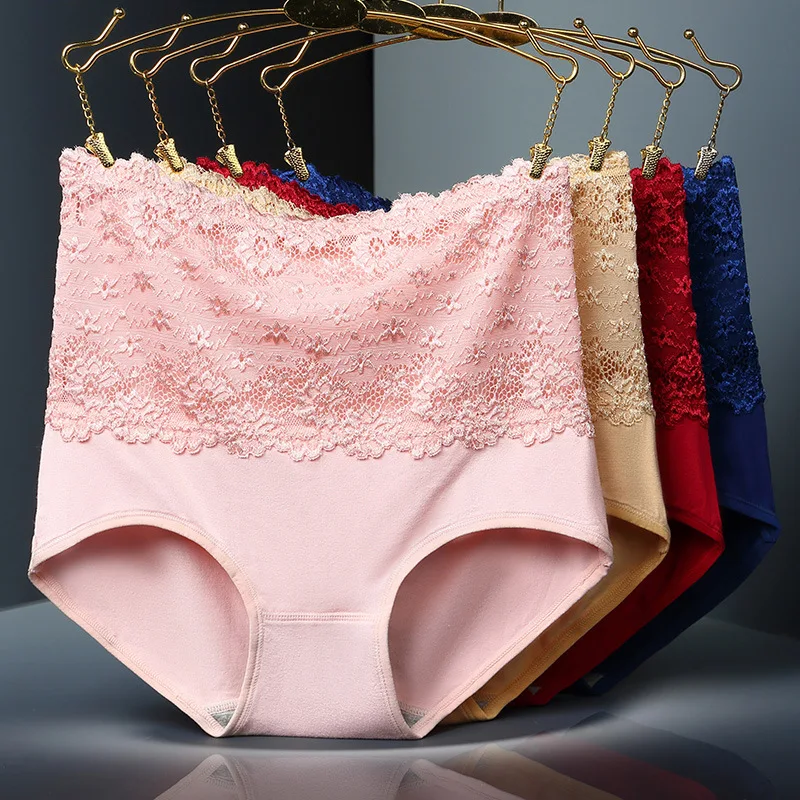 8pcs Women's underwear  pure cotton comfortable soft  high-waisted seamless panties  lace sexy girl stretch large size briefs