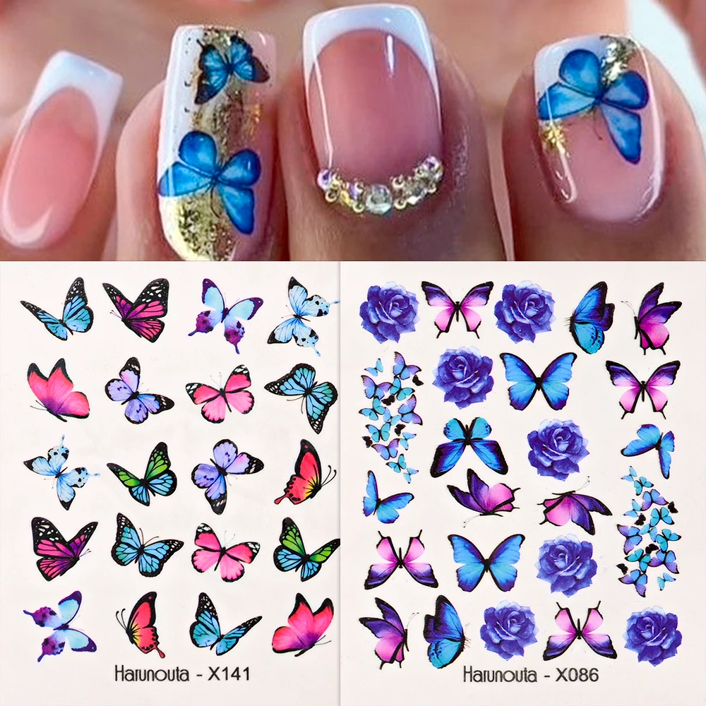 30pcs Mixed Water Transfer Nail Decals Flower/Leaves/Butterfly/French Nail Stickers 6.5*6cm Floral Water Nail Tattoo Stickers 4