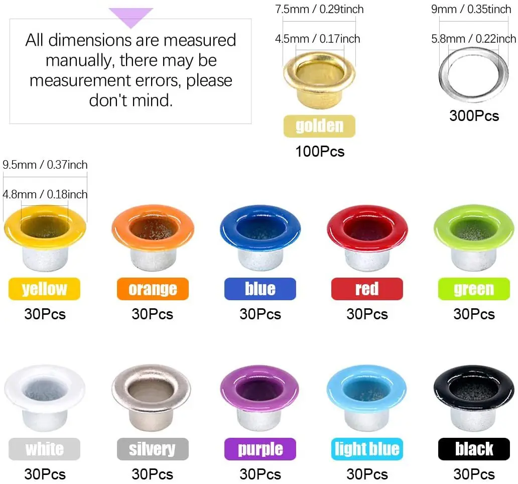 300 Sets 5mm Multi-Color Metal Eyelets Grommets Kit with Installation tools for Leather Canvas Shoes Belts Bags Crafts eyelet grommet ring eyelet grommet ring kit grommet eyelet kit grommet tool kit screw back eyelets metal eyelet buttons