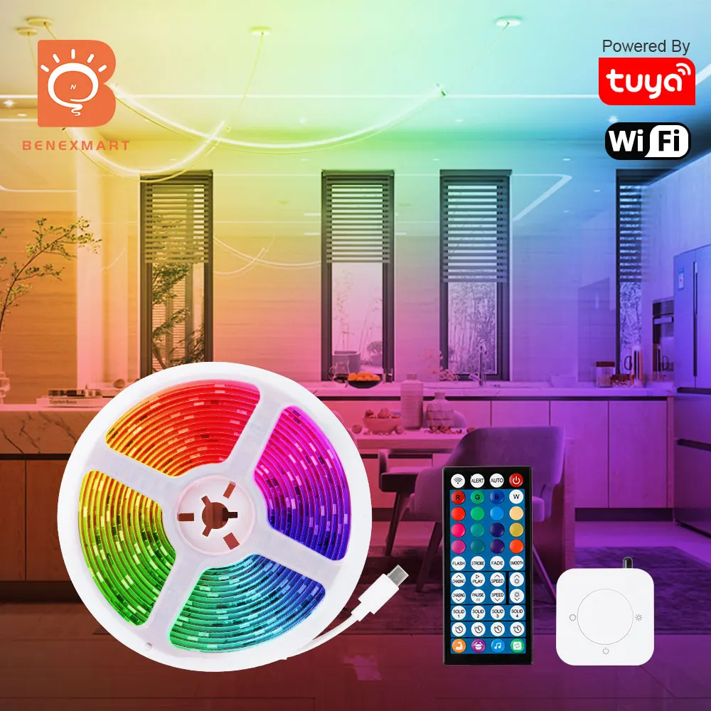 Benexmart Tuya WiFi RGBIC LED Strip Light Dreamcolor Addressable Flexible Tape Christmas Decor TV Backlight Alexa Google Home