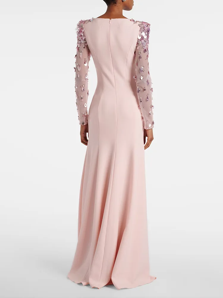 أحدث 2025 أزياء المرأة تقسم شبكة الماس مطرز بأكمام...