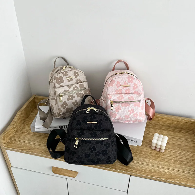 

Casual Flower Printing Fashion Backpacks Solid Color Small School Bags for Teenager Girls Canvas Female Shoulder Bags Rucksack