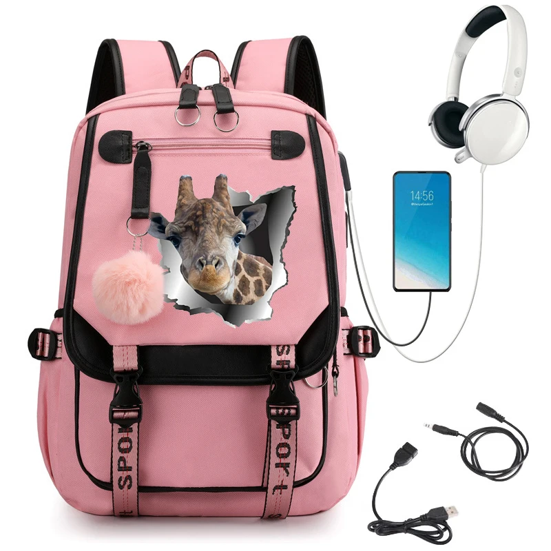 

Новинка 2024, вместительный рюкзак для девочек-подростков, черная школьная сумка для подростков, рюкзак с рисунком жирафа, аниме, сумка для книг