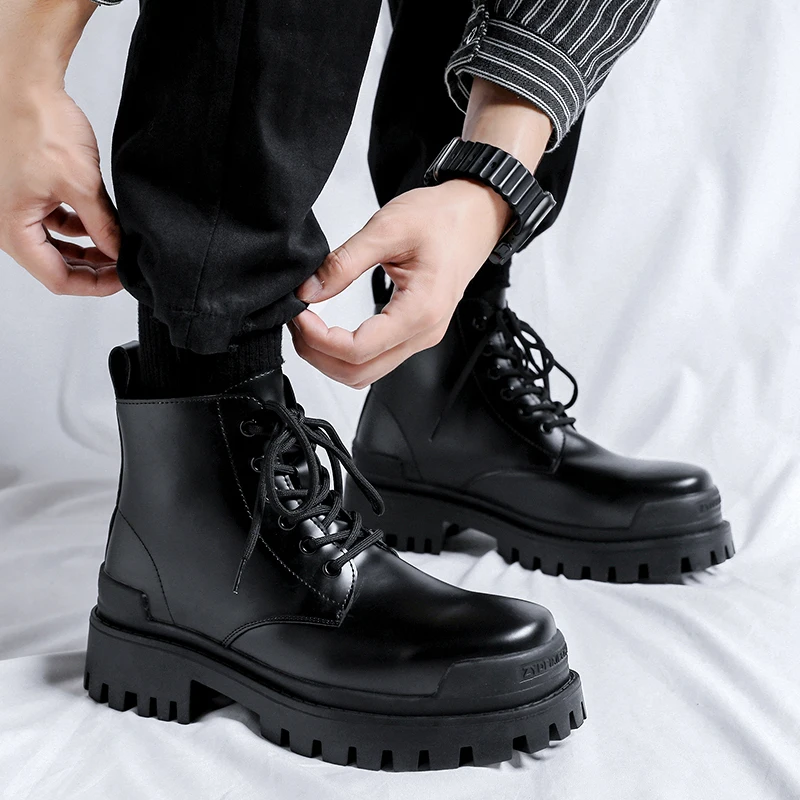 British style mid-top wear-resistant thick bottom heightening fashion trend Martin boots