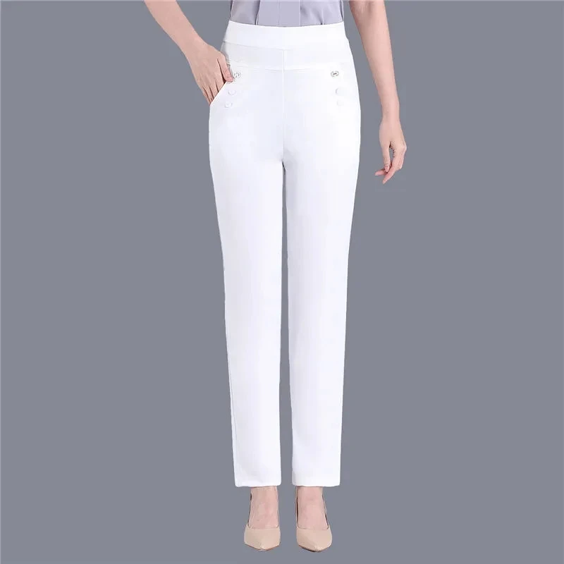 New Spring Summer Mom Straight Pants Women Candy Colors Thin Casual Baggy Pantalones High Waist Office Ankle Length Trousers