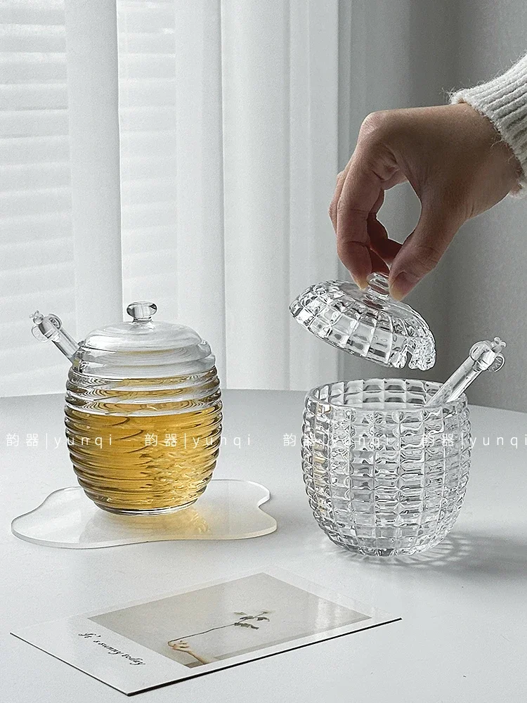 Honey Glass Jar Syrup Jam Storage Jar Storages Jar with Lid Mixing Rod Honey Jars Kitchen Storages Tools Food Storage Containers 2