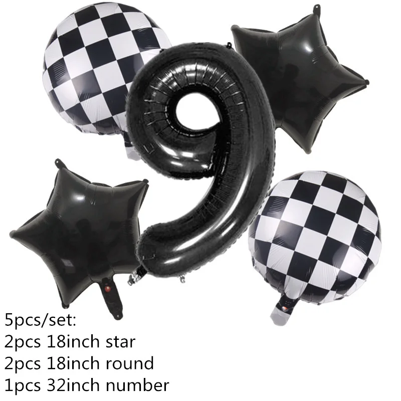 5pcs grande 22 polegadas 4d preto branco balões xadrez bandeira  quadriculada balões de corrida de carro tema de festa de aniversário  decorações