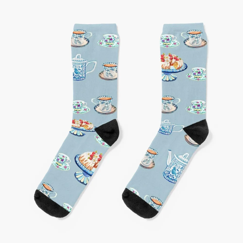 Jane Austen Tea and cake lovers in blue Socks Cartoon Socks