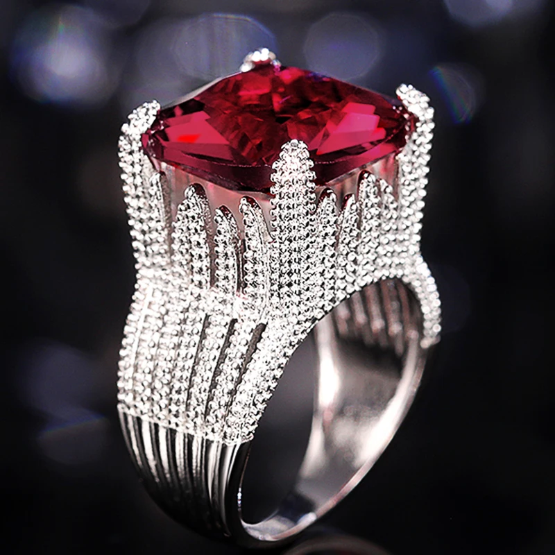 Geometric Red Cubic Zircon Luxury Rings 1